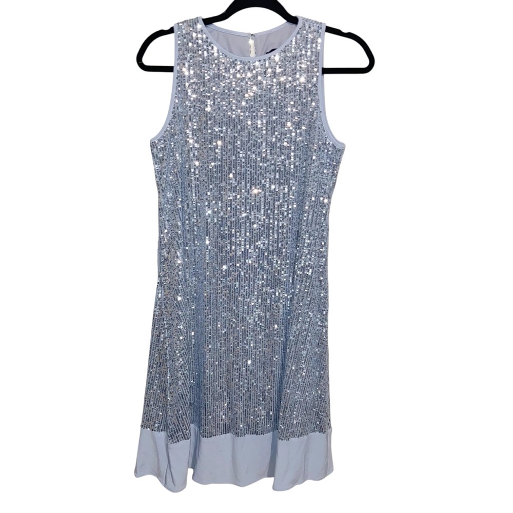 Frank Lyman Womens Size 4 US Silver Blue Sequin Party Cocktail Evening Glam NWT